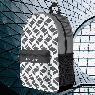Mochila Impresa Patrón repetido moderno Blanco gris