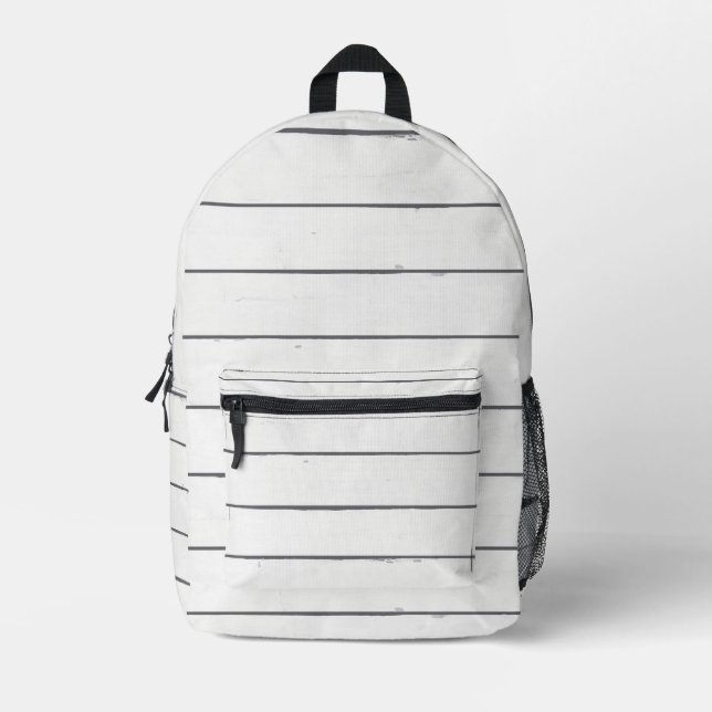 Mochila Impresa Patrón Rústico de Madera Blanca (Anverso)
