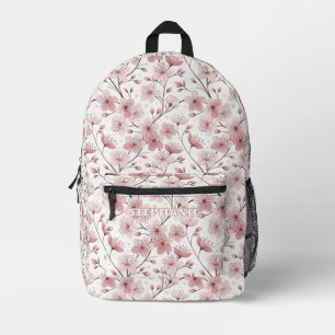 Mochila Impresa Patrón Sakura de flores de cerezo rosa en blanco (