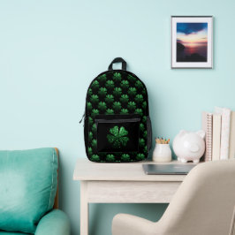 Mochila Impresa Patrón Shamrock oscuro verde brillante sobre negro