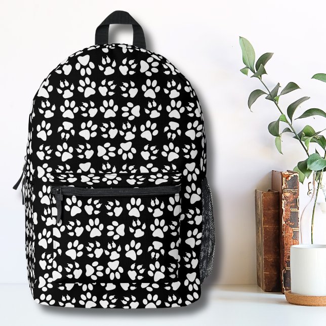 Mochila Impresa Patrón simple Mascota blanco negro Papel de perro (Simple Pattern Black White Pet Dog Paw Print Printed Backpack )