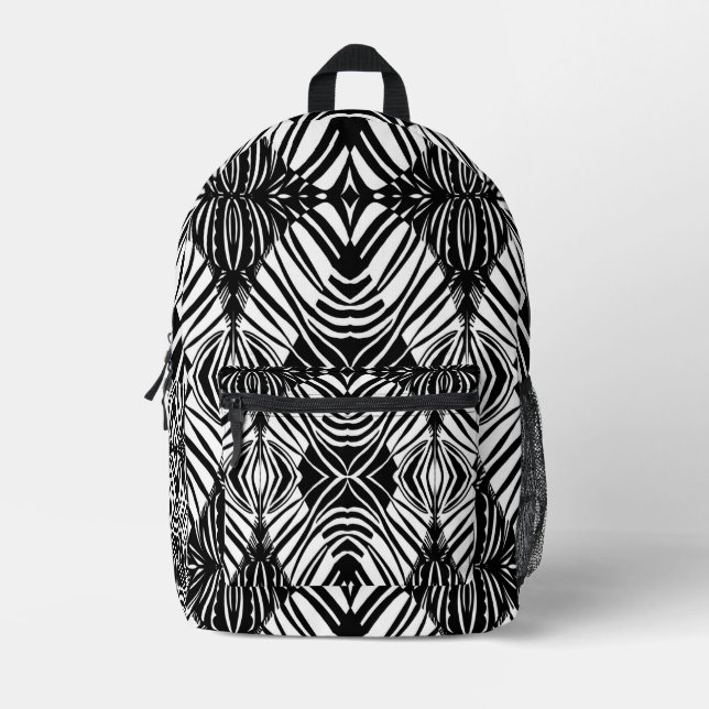 Mochila Impresa Patrón tribal blanco negro (Anverso)