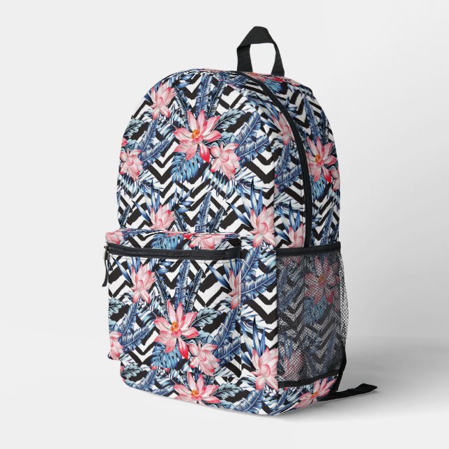 Mochila Impresa Patrón tropical de flor de Lotus (Esquina derecha trasera )