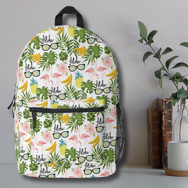 Mochila Impresa Patrón tropical de verano divertido (Fun Cute Tropical Pineapple Pink Flamingo Pattern Printed Backpack)