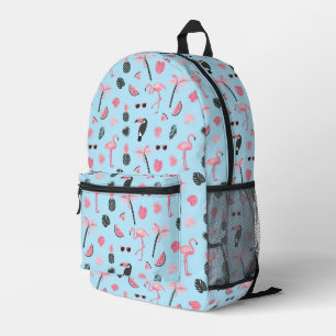 Mochila Impresa Patrón tropical de verano rosa y azul