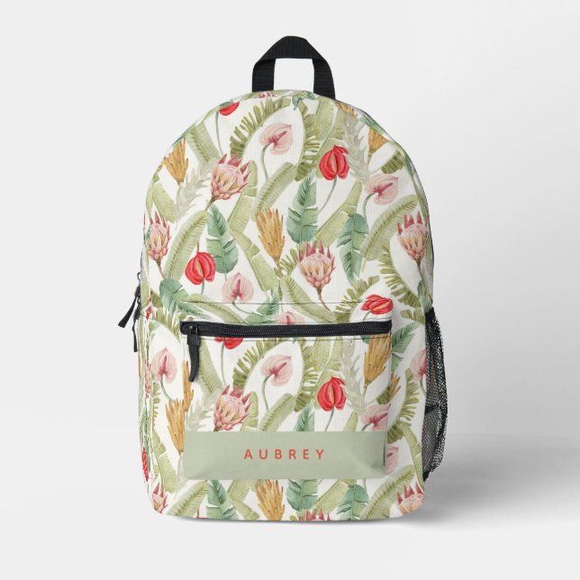 Mochila Impresa Patrón tropical floral y botánico Acuarela (Anverso)