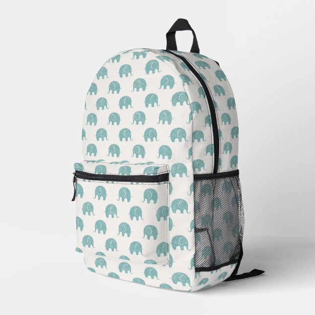 Mochila Impresa Patrón verde azulado de elefante cúbico (Esquina derecha trasera )