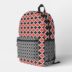 MOCHILA IMPRESA PATRONES FLORALES DE DIAMANTE BLANCO NEGRO ROJO