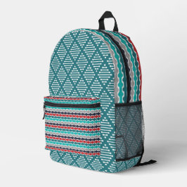 Mochila Impresa PATRONES GEOMÉTRICOS ROJOS GRIS verde azulados