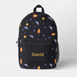 Mochila Impresa Pattern space lavender orange black name