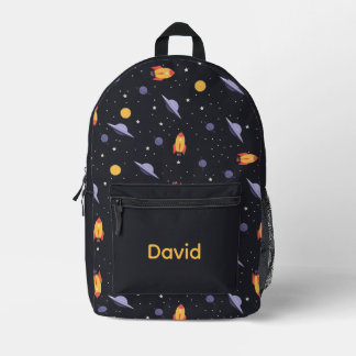 Mochila Impresa Pattern space lavender orange black name
