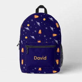 Mochila Impresa Pattern space lavender orange blue name