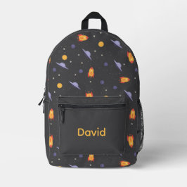 Mochila Impresa Pattern space lavender orange gray name
