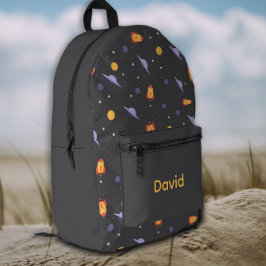 Mochila Impresa Pattern space lavender orange gray name