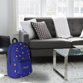 Mochila Impresa Pattern space lavender orange gray name