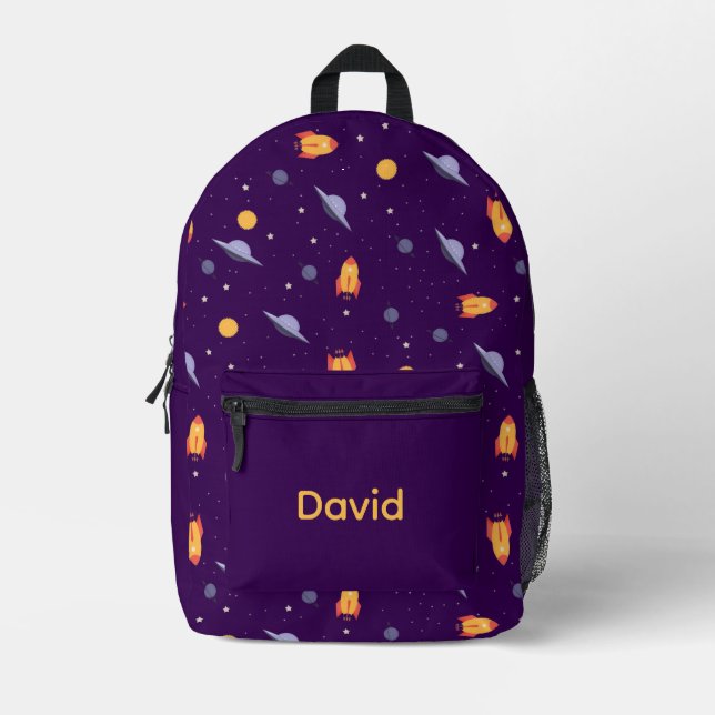 Mochila Impresa Pattern space lavender orange purple name (Anverso)