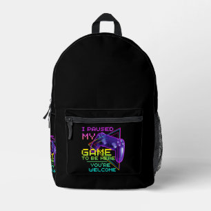 MOCHILA IMPRESA PAUSÉ MI JUEGO PARA ESTAR AQUÍ DE NADA