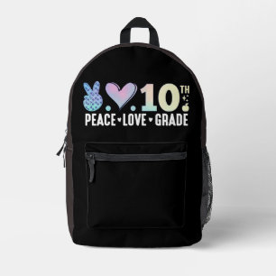 Mochila Impresa Paz Amor 10° grado Volver a la escuela 10° grado
