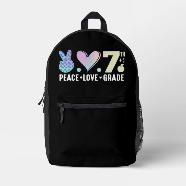 Mochila Impresa Paz Amor 7° Grado De Vuelta A La Escuela Graciosa (Anverso)