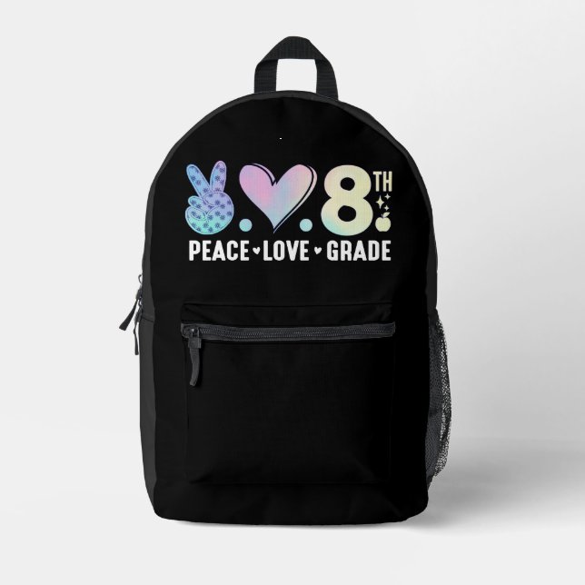 Mochila Impresa Paz Amor 8º Grado De Vuelta A La Escuela Graciosa (Anverso)