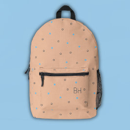 Mochila Impresa Peach Fuzz & Blue Polka Dots Iniciales de Monogram