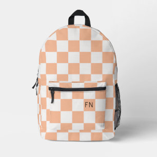 Mochila Impresa Peach Fuzz Check Monograma Iniciales Checkerboard