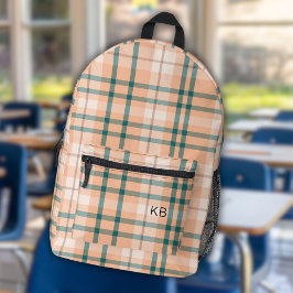 Mochila Impresa Peach Fuzz Plaid Tartan Check Monograma Iniciales