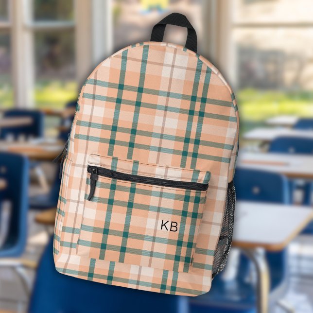 Mochila Impresa Peach Fuzz Plaid Tartan Check Monograma Iniciales (Subido por el creador)
