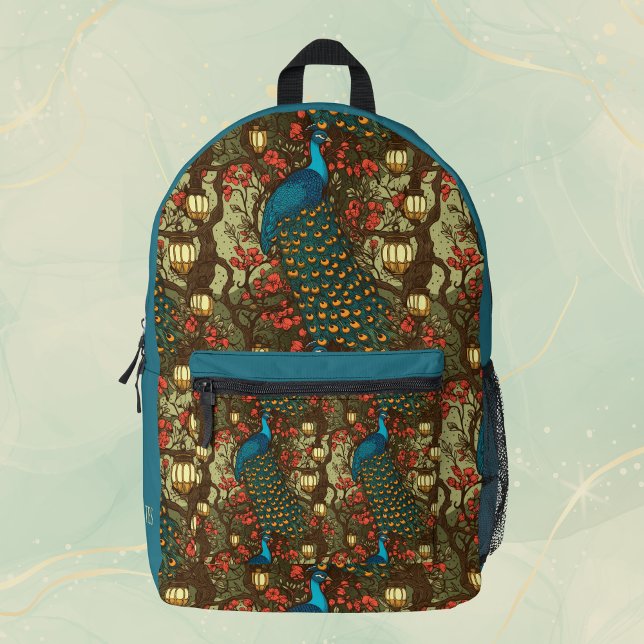 Mochila Impresa Peacock n Lanterns Persian Teal Plum Initials (Subido por el creador)