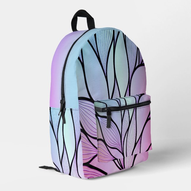 Mochila Impresa Pearlescent Purple and Sky Blue Fern Pattern  (Esquina izquierda trasera)