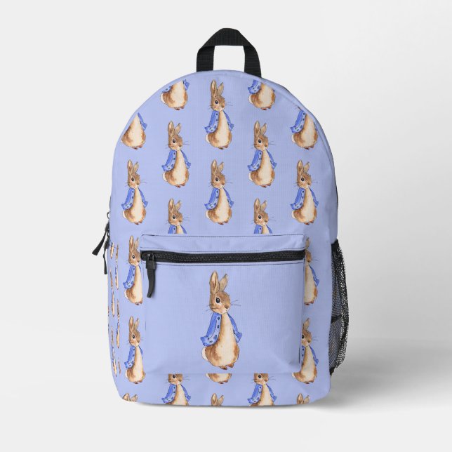 Mochila Impresa Pedro el conejo con fondo azul (Anverso)