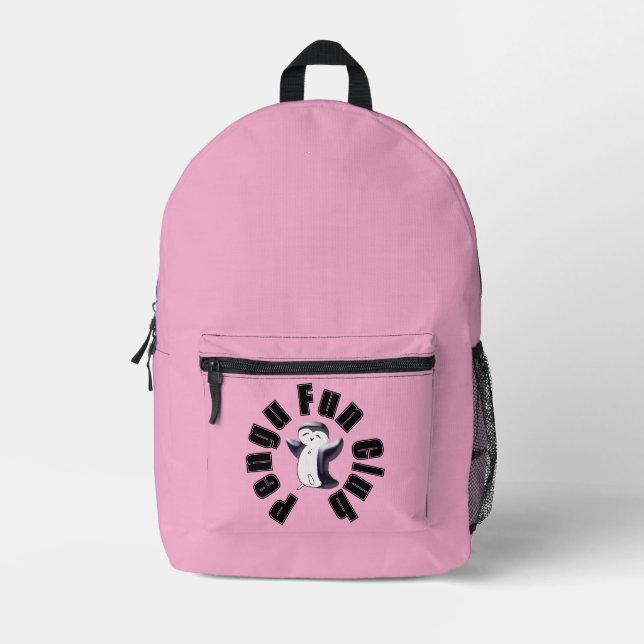 Mochila Impresa Pengu Feliz Pingüino Divertido Club (Black-Pink) N (Anverso)