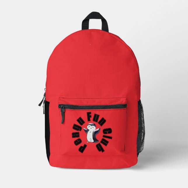 Mochila Impresa Pengu Happy Penguin Fun Club (Black-Red) Kids (Anverso)