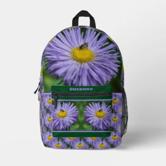Mochila Impresa Pequeña Abeja En Flor De Aster Púrpura Personaliza