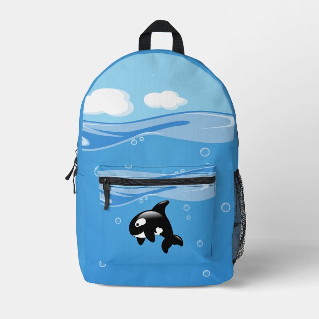 Mochila Impresa Pequeña ballena orca en el océano (Anverso)