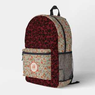 Mochila Impresa Pequeñas flores rojas fondo verde y rojo oscuro
