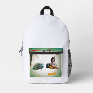 Mochila Impresa Pequeño Señor Krishna Pavo Real Janmashtami
