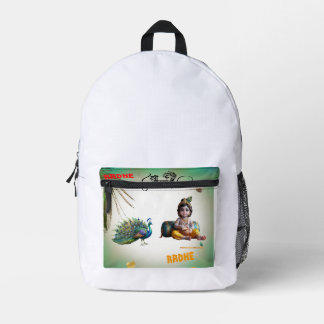 Mochila Impresa Pequeño Señor Krishna Pavo Real Janmashtami