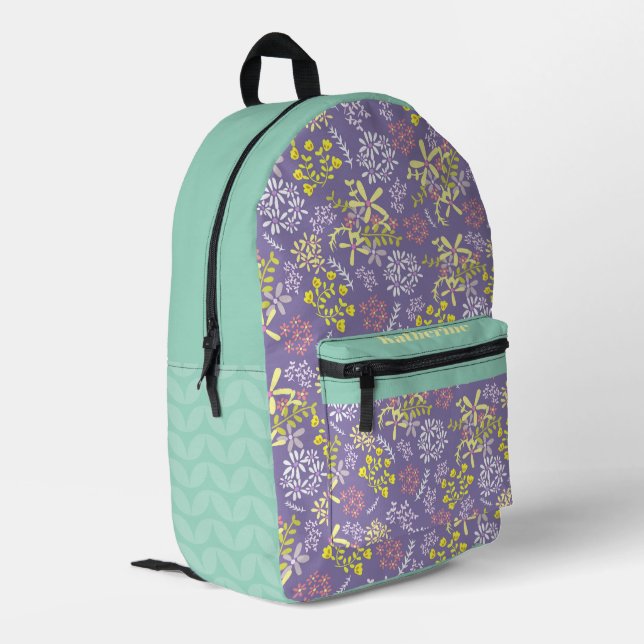 Mochila Impresa Pequeños Bouquet Flores Lavender Verde azulado (Esquina izquierda trasera)
