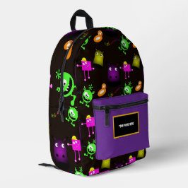 Mochila Impresa Pequeños monstruos caprichosos sobre fondo oscuro