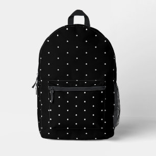 Mochila Impresa Pequeños puntos de polka blanco y negro, con un pa