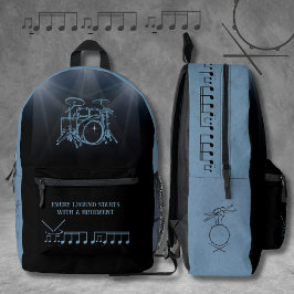 Mochila Impresa Percusionista Azul Pizarra Baterista Temperamental