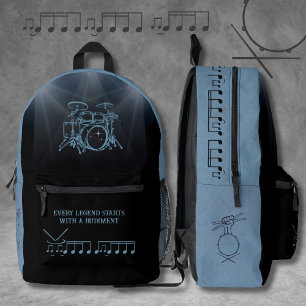 Mochila Impresa Percusionista Azul Pizarra Baterista Temperamental