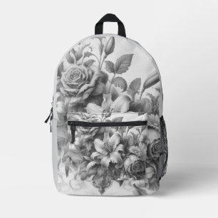Mochila Impresa Perfección floral de antigüedades en blanco y negr