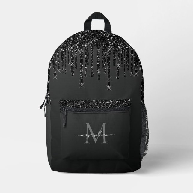 Mochila Impresa Perforaciones de Purpurina negro monograma de moda (Anverso)