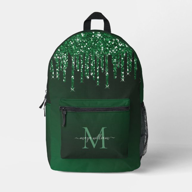 Mochila Impresa Perforaciones personalizadas de Purpurinas verdes (Anverso)