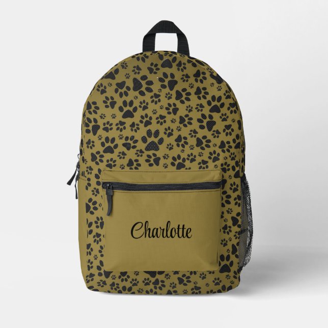 Mochila Impresa Perro con puntas de polka blanco y negro con oro m (Anverso)