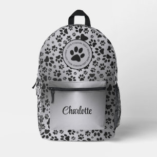 Mochila Impresa Perro con puntos de polka blancos y negros en plat