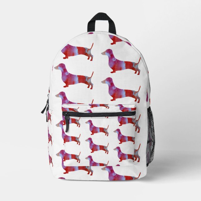 Mochila Impresa Perro dachshund rosa (Anverso)