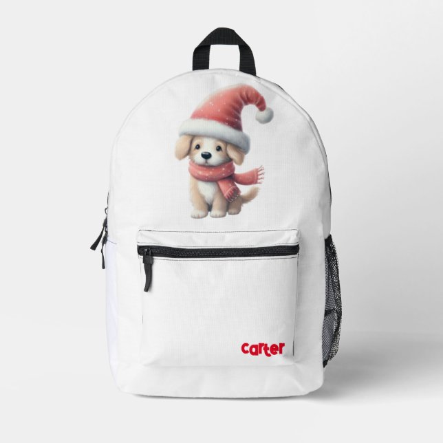 Mochila Impresa Perro de cachorro de invierno/Navidad (Anverso)